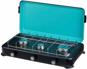 TRAGBARER GAS-KOCHER MIT 3 BRENNERN UND VERSCHLUSS