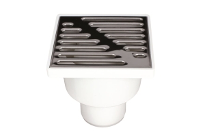 Bodenabfluss in Kanalqualität, drehbar, rostfrei, rostfreies Gitter, 15 x 15 cm, FI 50