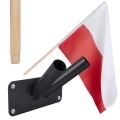 ZESTAW: UCHWYT PODWÓJNY NA FLAGĘ CZARNY + FLAGA POLSKI 110x70 +  STYL 120
