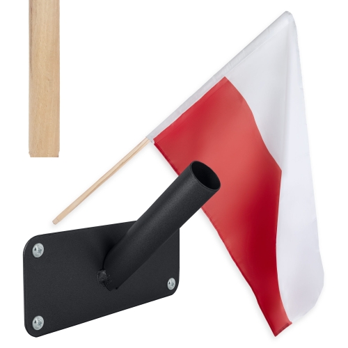Zestaw: Uchwyt pojedynczy na flagę czarny + flaga POLSKI 110x70 + styl 120