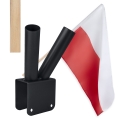 Zestaw: Uchwyt podwójny na flagę czarny / na balkon, poręcz + flaga POLSKI 110x70 + styl 120