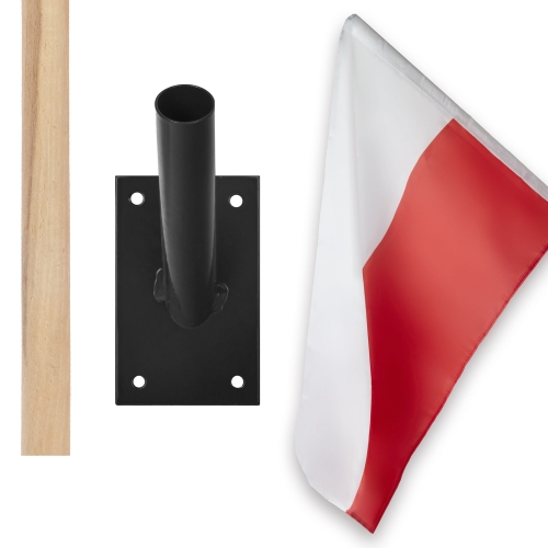 Zestaw: Uchwyt pojedynczy na flagę czarny + flaga POLSKI 110x70 + styl 120