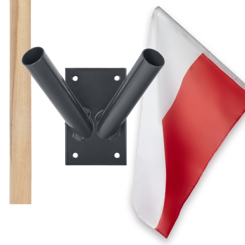 Zestaw: Uchwyt podwójny na flagi grafit + flaga POLSKI 110x70 + styl 120