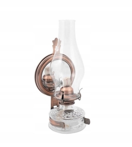 ÖLLAMPE 31 CM MIT SPIEGEL ALTE KUPFERHAUSGARTENLAMPE