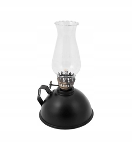 ÖLLAMPE 20CM MONK METALLBASIS FLAMMENEINSTELLUNG SCHWARZES GLAS