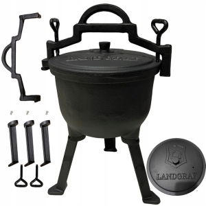 Jagdkessel, Gusseisen, stehender Gartentopf für das Lagerfeuer, Backen, 8 l