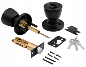 TÜRKNOPF KNOPFSCHLOSS MIT SCHLOSS DREHBARER TÜRKNOPF SCHWARZES STAHL-SET