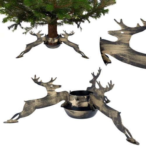 Stojak pod choinkę z misą - metalowy, ozdobny - duży stojak choinkowy - renifery do 180kg