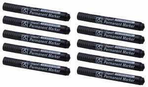 SCHWARZE PERMANENTINE MARKER, RUNDE MARKERSTIFTE, DICK, 10 Stk