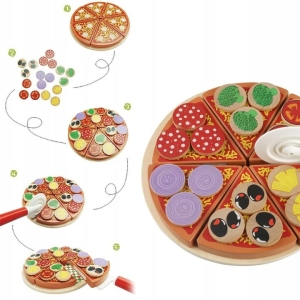 HÖLZERNES PIZZA-SPIELZEUG ZUM SCHNEIDEPUZZLE MIT KLETTVERSCHLUSS-SET ZUBEHÖR MESSER