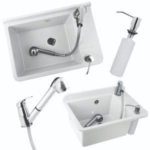 SPÜLE SPÜLWASSERSCHÜSSEL WASCHBECKEN WASSERHAHN WÄSCHESPENDER