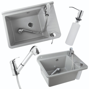SPÜLE SPÜLWASSERSCHÜSSEL WASCHBECKEN WASSERHAHN WÄSCHESPENDER