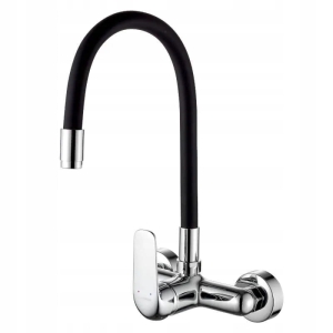 WANDMONTIERTER KÜCHENSPÜLENARMATUR MIT FLEXIBLEM AUSLAUF SILBER SCHWARZ