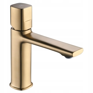 EINHAND-WASCHTISCHMISCHER MIT GEBÜRSTETEM GOLDSTOPFEN