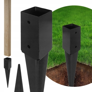Pfostenträger zum Einschlagen in den Boden, Garten, 80 x 750 mm, Schwarz