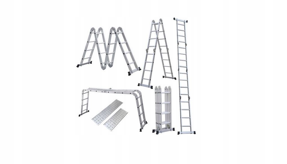 DRABINA ALUMINIOWA 4x4 4.7m UNIWERSALNA PODEST+PŁYTA