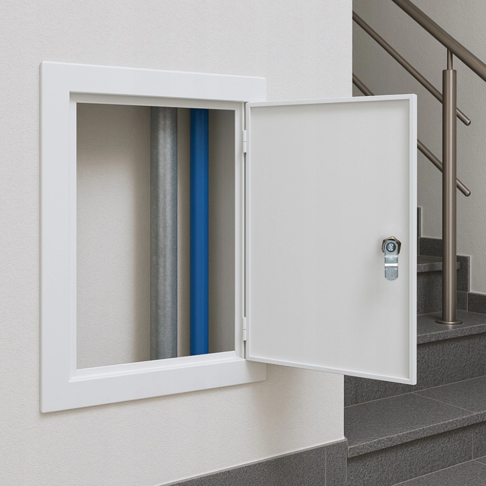 DRZWICZKI REWIZYJNE METALOWE WYCZYSTKA ZAMKNIĘCIE NA KLUCZ 50x50 CM BIAŁE