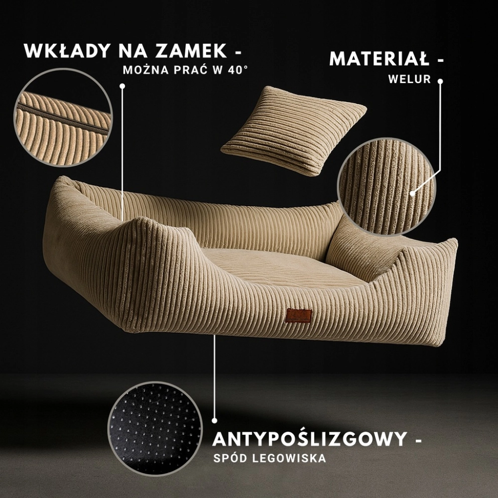 LEGOWISKO DLA PSA POSŁANIE PRĄŻKOWANE KREM 80x70 PODUSZKA MATERAC KREMOWY