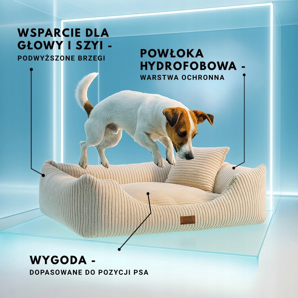 LEGOWISKO DLA PSA POSŁANIE PRĄŻKOWANE KREM 90x70 PODUSZKA MATERAC KREMOWY