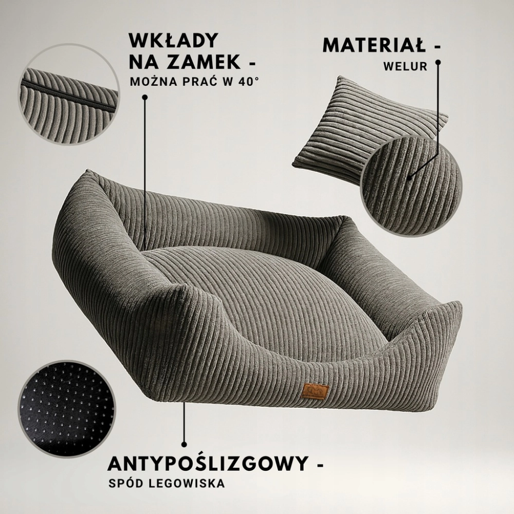 LEGOWISKO DLA PSA POSŁANIE PRĄŻKOWANE SZARY 80x70 PODUSZKA MATERAC PRĄŻKI
