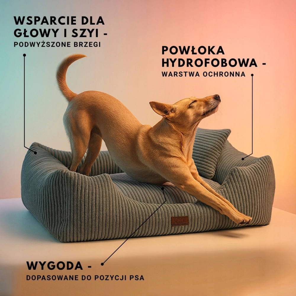 LEGOWISKO DLA PSA POSŁANIE PRĄŻKOWANE SZARY 80x70 PODUSZKA MATERAC PRĄŻKI