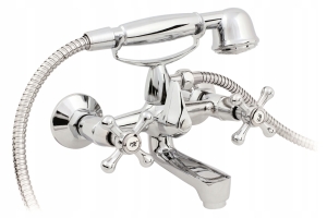 WANDMONTIERTE BADEWANNE DUSCHE RETRO BADEZIMMER WASSERHAHN