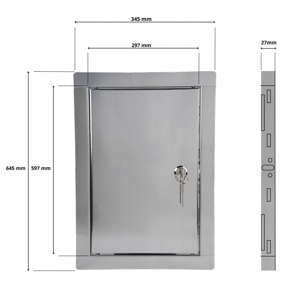 DRZWICZKI REWIZYJNE MASKUJĄCE NIERDZEWNE METALOWE NA ZAMEK KLUCZ 30X60 CM