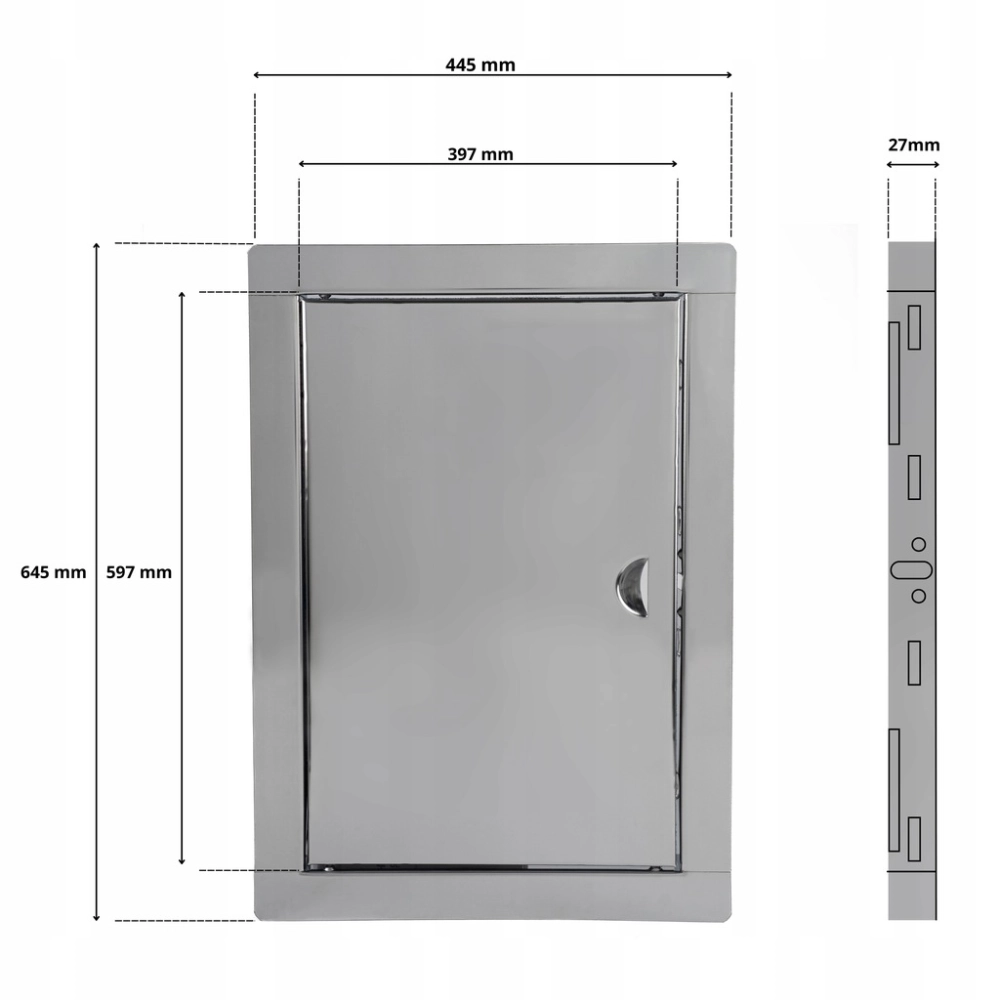 DRZWICZKI REWIZYJNE ZE STALI NIERDZEWNEJ NA ZATRZASK METAL 40x60 CM SREBRNE