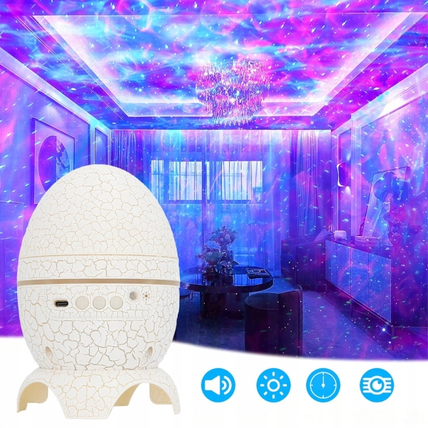 PROJEKTOR GWIAZD LAMPKA NOCNA LED Z GŁOŚNIKIEM JAJO DINOZAURA GALAKTYKA USB