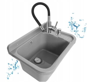 GRAUES SPÜLBECKEN 60 CM SET FLEXIBLER WASSERHAHNSPENDER