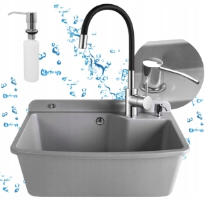 UTILITY SET GRAU SPÜLE 60 CM FLEXIBLER WASSERHAHN FLÜSSIGKEITSSPENDER
