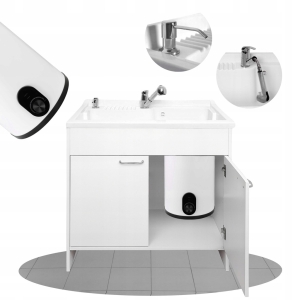 KOMPAKTES UTILITY-SET FÜR HEIZRAUMSCHRANK, WASCHBECKEN, ARMATUR, HEIZUNG