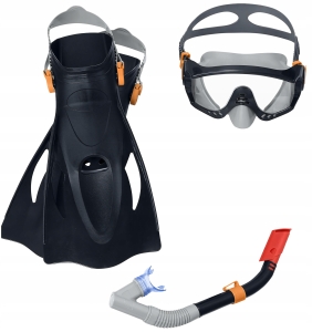 TAUCHEN, SCHWIMMEN, SCHNORCHELN, MASKE, FLOSSEN, SCHLAUCH, SCHWARZES SET