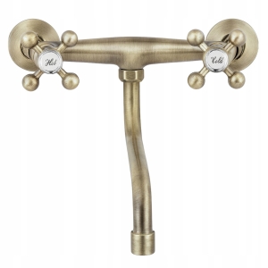 WANDMONTIERTE ZWEIGRIFF-WASCHTISCHARMATUR, ANTIKMESSING