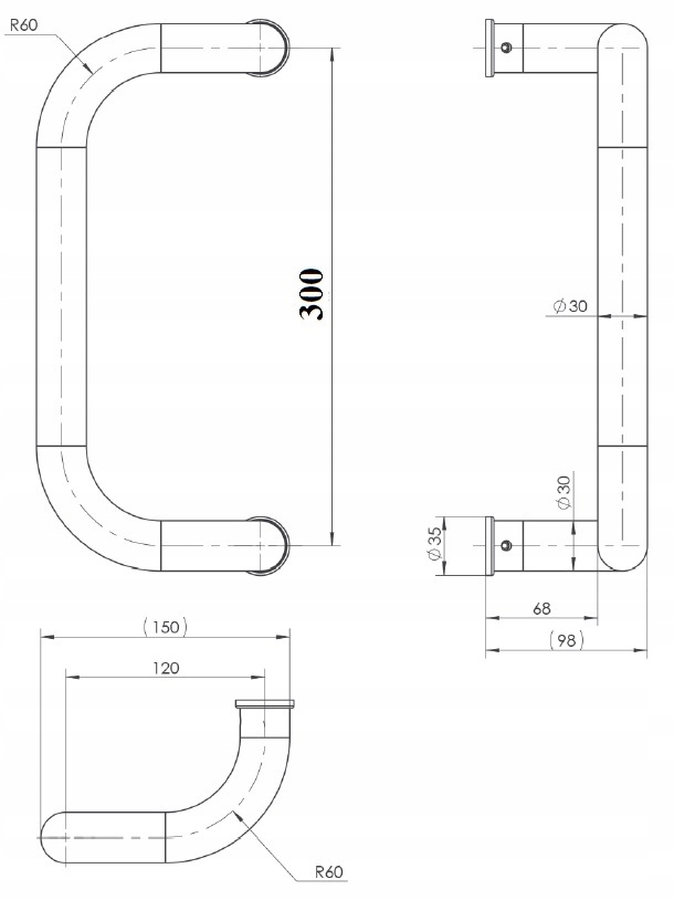 POCHWYT SREBRNY UCHWYT M2 DO DRZWI PODWÓJNY ANTABA DRZWIOWA 300 mm ALU