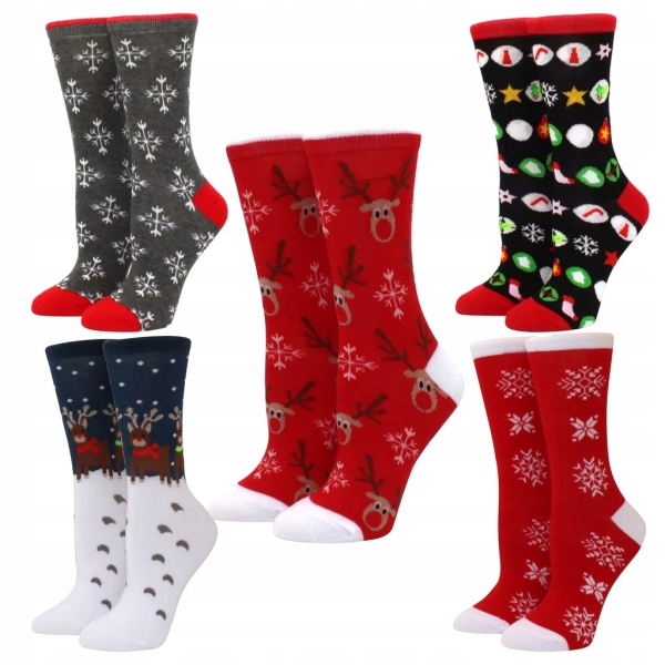 SKARPETY ŚWIĄTECZNE BAWEŁNIANE SKARPETKI NA ŚWIĘTA UNISEX 5 PAR ROZM 37-43