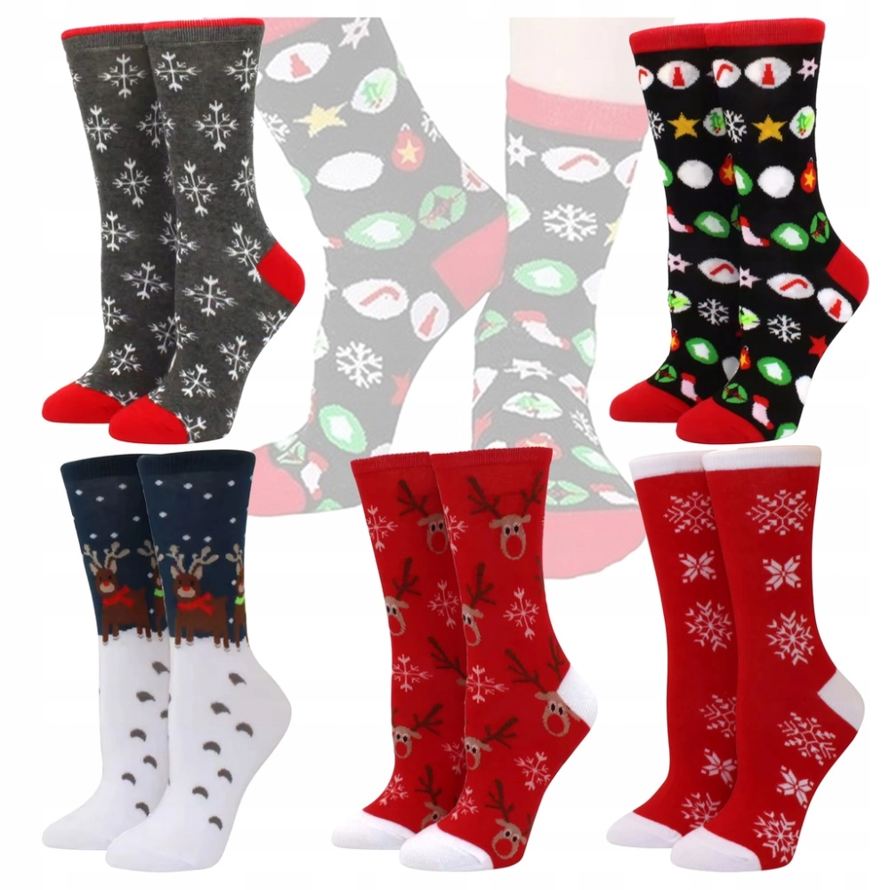 SKARPETY ŚWIĄTECZNE BAWEŁNIANE SKARPETKI NA ŚWIĘTA UNISEX 5 PAR ROZM 37-43