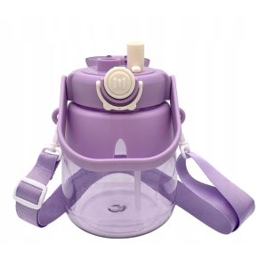 Wasserflasche mit Strohhalm für Schule, Kindergarten, 1 l, Violett