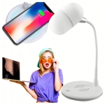 LAMPKA NOCNA SZKOLNA BIURKOWA INDUKCYJNA ŁADOWARKA GŁOŚNIK BLUETOOTH BIAŁA
