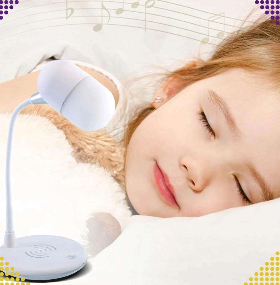 LAMPKA NOCNA SZKOLNA BIURKOWA INDUKCYJNA ŁADOWARKA GŁOŚNIK BLUETOOTH BIAŁA