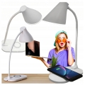 LAMPKA LED BIUROWA SZKOLNA REGULOWANA Z ŁADOWARKĄ INDUKCYJNĄ QI USB BIAŁA