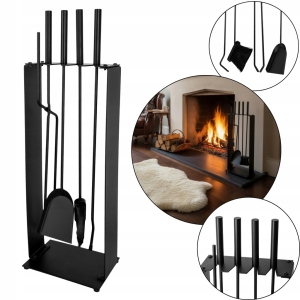 Kaminset Feuerstelle Set auf Ständer Werkzeugkasten schwarz lackiert 5-teilig