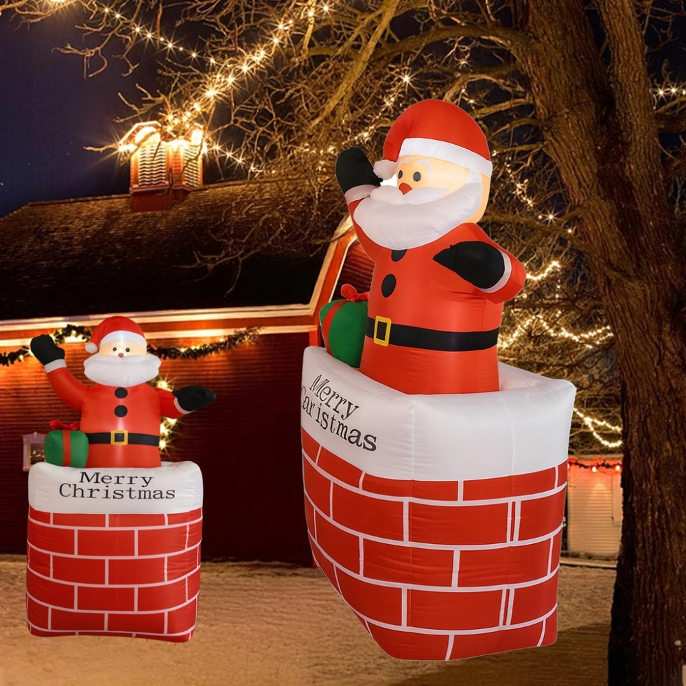 MIKOŁAJ W KOMINIE DEKORACJA ŚWIĄTECZNA DMUCHANA PODŚWIETLANA LED 150 CM