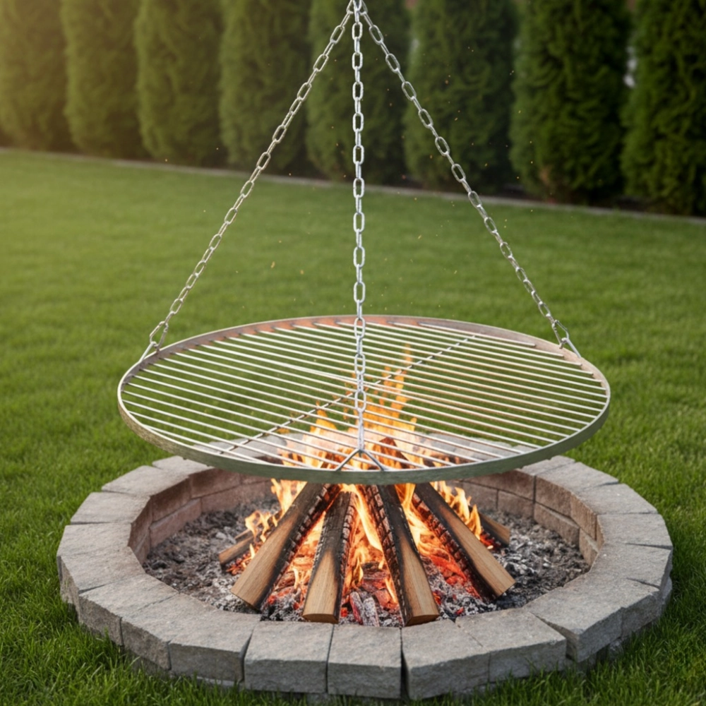RUSZT DO GRILLA NIERDZEWNY OKRĄGŁY WISZĄCY DO GRILLOWANIA FI 70 CM TRÓJNÓG