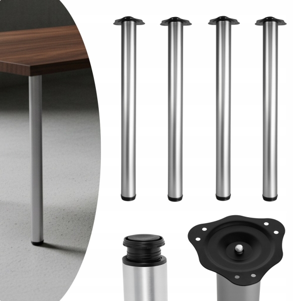 NOGA MEBLOWA ZESTAW 4 NÓG FI 60 MM DO STOŁU BLATU 71 CM OKRĄGŁA ALUMINIUM