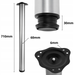 NOGA MEBLOWA ZESTAW 4 NÓG FI 60 MM DO STOŁU BLATU 71 CM OKRĄGŁA ALUMINIUM
