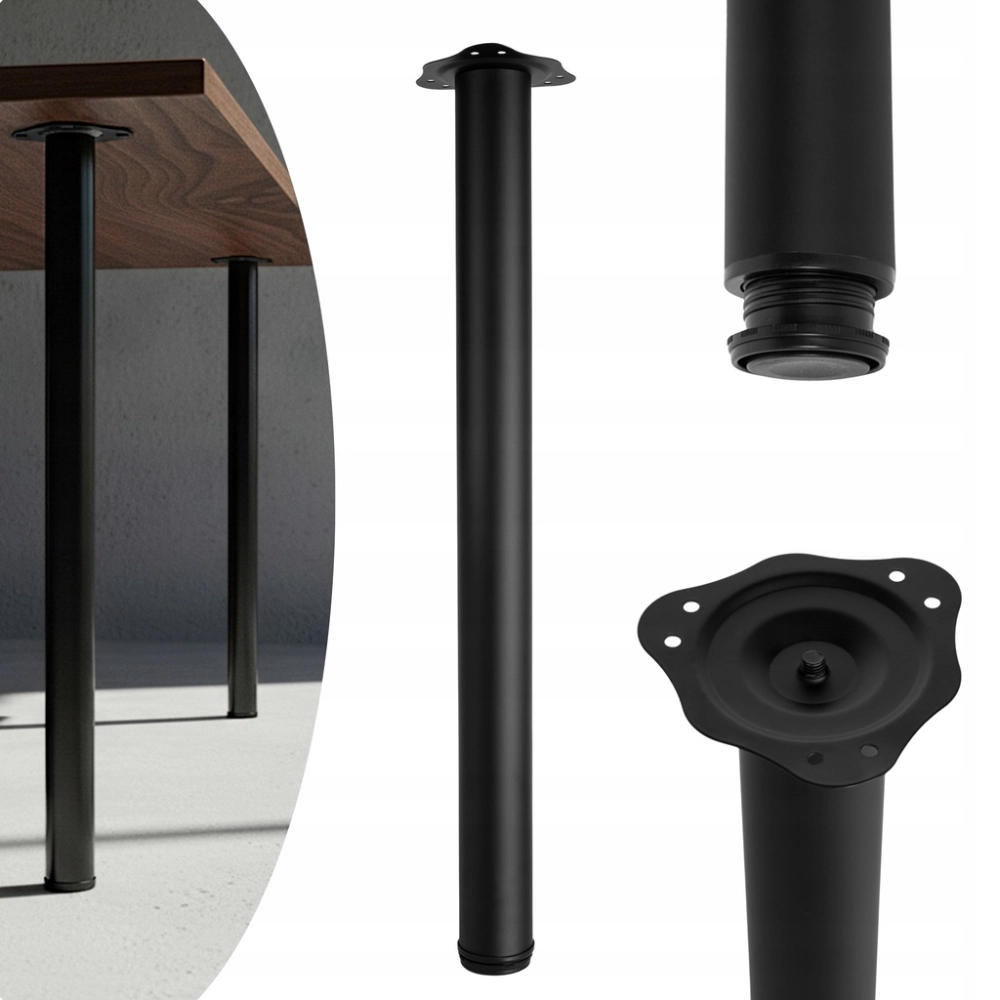 NOGA MEBLOWA FI 60 MM CYLINDRYCZNA DO MEBLI BLATÓW 71 CM 1 SZT STAL CZARNA