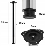 KOMPLET NÓG MEBLOWYCH FI 60 DO BLATU NOGA DO MEBLI 71 CM 4 SZT METAL CHROM