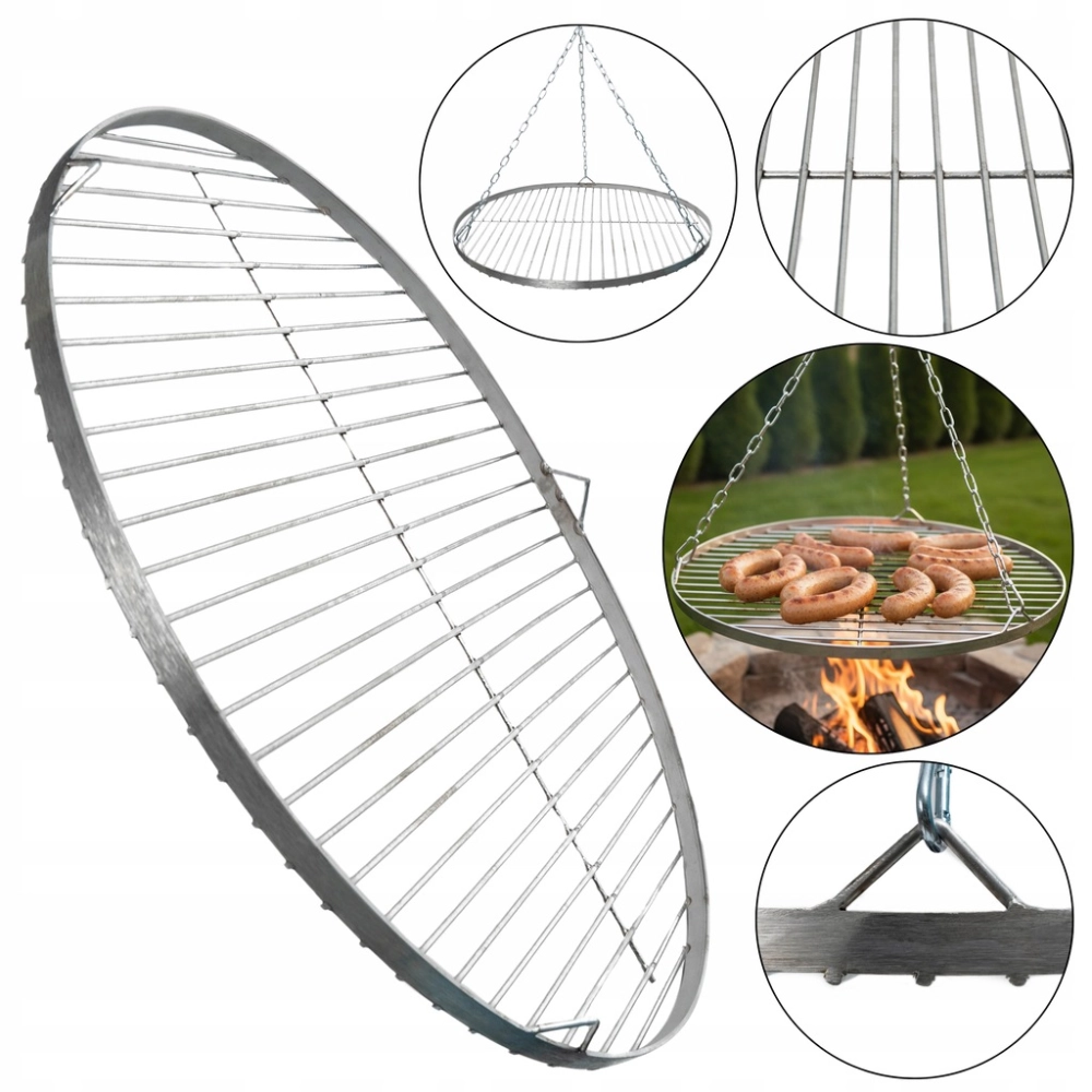 RUSZT DO GRILLA NIERDZEWNY OKRĄGŁY FI 45 CM WISZĄCY DO GRILLOWANIA TRÓJNÓG