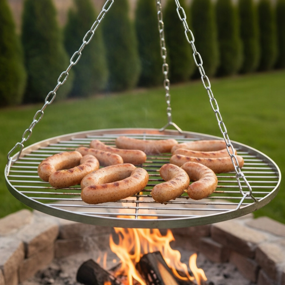 RUSZT DO GRILLA NIERDZEWNY OKRĄGŁY FI 45 CM WISZĄCY DO GRILLOWANIA TRÓJNÓG